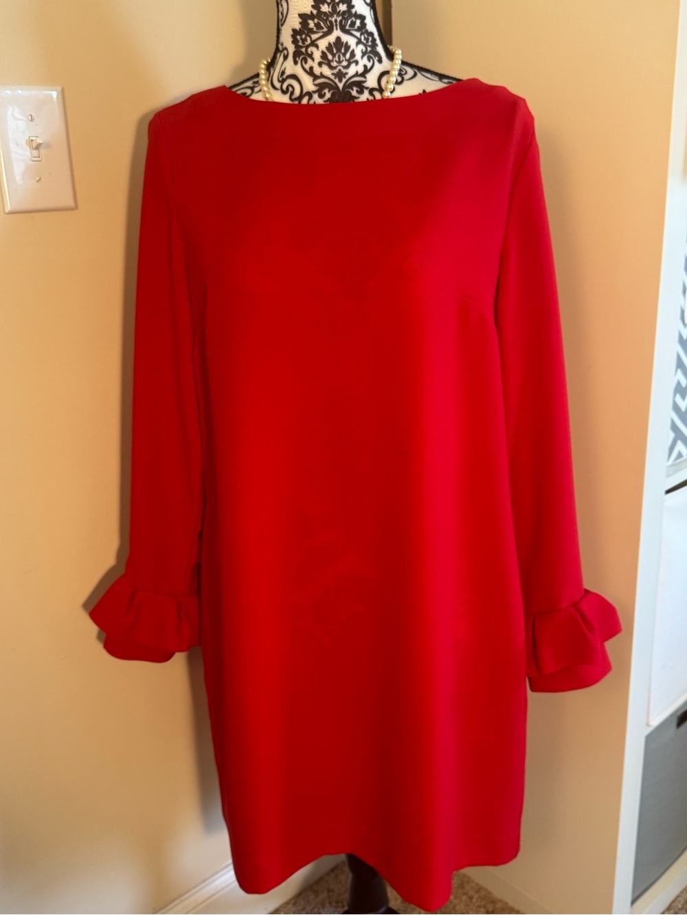 Banana Republic Women's Red Ruffle-Sleeve Shift Dress